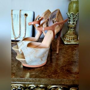 Boutique9 Women Luxury Pump Heel Sandals Platform Genuine Snakeskin Leather 8.5